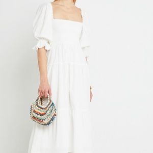 Smocked white midi dress